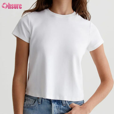 Solid Casual Custom White Women's Cropped Crewneck Tee - Vintage Silhouette, Cotton-Blend Rib Knit, Everyday Staple