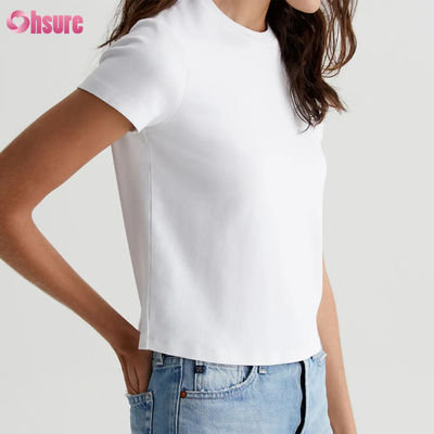 Solid Casual Custom White Women's Cropped Crewneck Tee - Vintage Silhouette, Cotton-Blend Rib Knit, Everyday Staple
