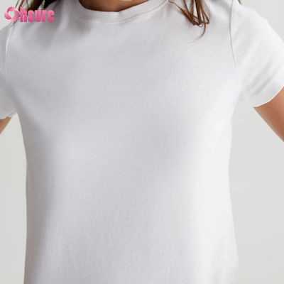 Solid Casual Custom White Women's Cropped Crewneck Tee - Vintage Silhouette, Cotton-Blend Rib Knit, Everyday Staple