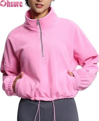 Womens Soft Fleece Pullover Jacket, Casual Long Sleeve Zipper Sweatshirt with Elastic Hem for Comfort