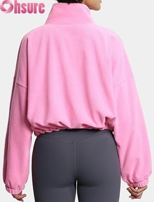 Womens Soft Fleece Pullover Jacket, Casual Long Sleeve Zipper Sweatshirt with Elastic Hem for Comfort