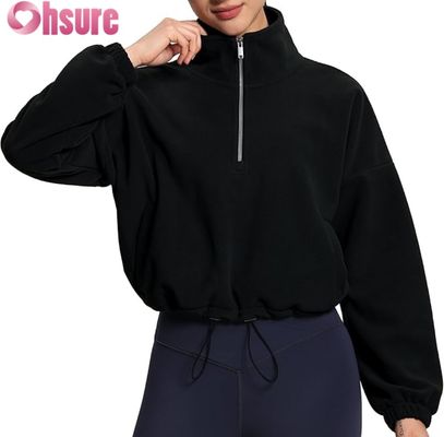 Womens Soft Fleece Pullover Jacket, Casual Long Sleeve Zipper Sweatshirt with Elastic Hem for Comfort