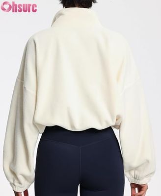Womens Soft Fleece Pullover Jacket, Casual Long Sleeve Zipper Sweatshirt with Elastic Hem for Comfort