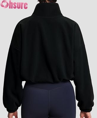 Womens Soft Fleece Pullover Jacket, Casual Long Sleeve Zipper Sweatshirt with Elastic Hem for Comfort