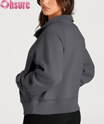 Custom Women's Half Zip Cropped Fleece Pullover Hoodie | Fall Fashion Quarter Zip Sweatshirt 2025