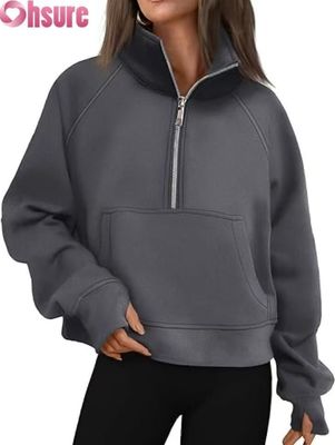 Custom Women's Half Zip Cropped Fleece Pullover Hoodie | Fall Fashion Quarter Zip Sweatshirt 2025