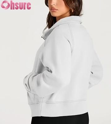 Custom Women's Half Zip Cropped Fleece Pullover Hoodie | Fall Fashion Quarter Zip Sweatshirt 2025