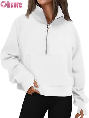 Custom Women's Half Zip Cropped Fleece Pullover Hoodie | Fall Fashion Quarter Zip Sweatshirt 2025