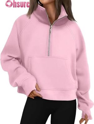Custom Women's Half Zip Cropped Fleece Pullover Hoodie | Fall Fashion Quarter Zip Sweatshirt 2025