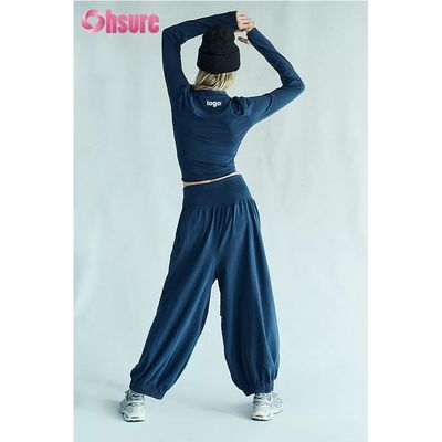 Women Sports Long Sleeve Top Thumb Hole Tight Light Weight Breathable Running Sportswear Solid Color Crop Top Jogger Sets