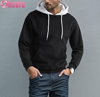 Men's Casual Long Sleeve Pullover Hoodie Sweatshirt with Front Pocket Contrast Color Hood Design