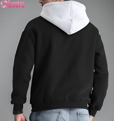 Men's Casual Long Sleeve Pullover Hoodie Sweatshirt with Front Pocket Contrast Color Hood Design