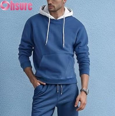Men's Casual Long Sleeve Pullover Hoodie Sweatshirt with Front Pocket Contrast Color Hood Design