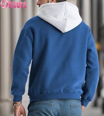 Men's Casual Long Sleeve Pullover Hoodie Sweatshirt with Front Pocket Contrast Color Hood Design