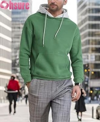 Men's Casual Long Sleeve Pullover Hoodie Sweatshirt with Front Pocket Contrast Color Hood Design