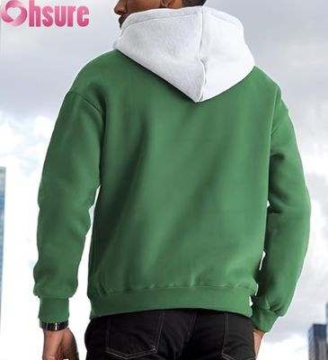 Men's Casual Long Sleeve Pullover Hoodie Sweatshirt with Front Pocket Contrast Color Hood Design