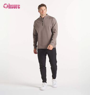 High Quality Custom Embroidery Men's Oversized French Terry Crew Neck Sweatshirt & Heavyweight Quarter Zip Hoodie Solid Pattern