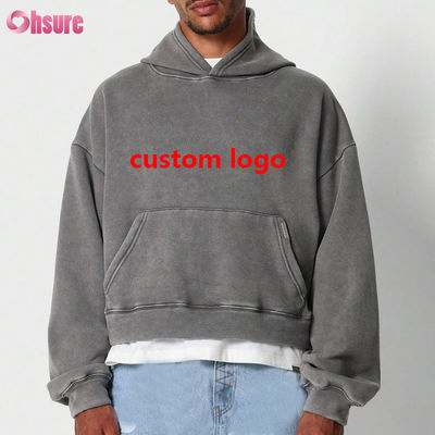 Hoodie Manufacturer Custom Y2K Print Streetwear 400 Gsm Fleece Vintage Oversized Heavyweight Crop Acid Wash Cropped Hoodie Men