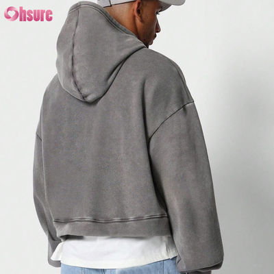Hoodie Manufacturer Custom Y2K Print Streetwear 400 Gsm Fleece Vintage Oversized Heavyweight Crop Acid Wash Cropped Hoodie Men