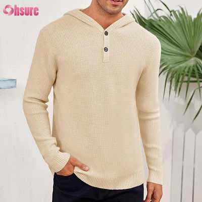 Wholesale Sports Good Design Super Fashion High Quality Tops Soft Knit Wool Cashmere Hoodie With Buttons for Men Mesh-lined