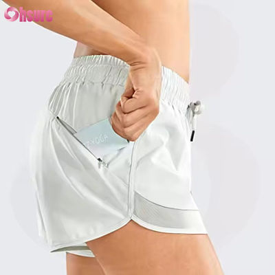 Women's High Waist Yoga & Running Shorts Quick Dry Gym Athletic Shorts With Zip Back Pocket Skinny Casual Style  Drawstring