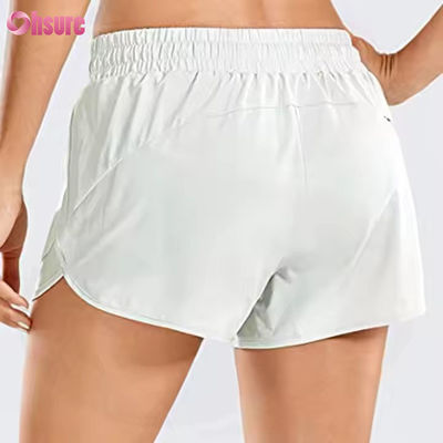 Women's High Waist Yoga & Running Shorts Quick Dry Gym Athletic Shorts With Zip Back Pocket Skinny Casual Style  Drawstring