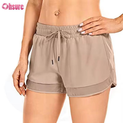 Women's High Waist Yoga & Running Shorts Quick Dry Gym Athletic Shorts With Zip Back Pocket Skinny Casual Style  Drawstring