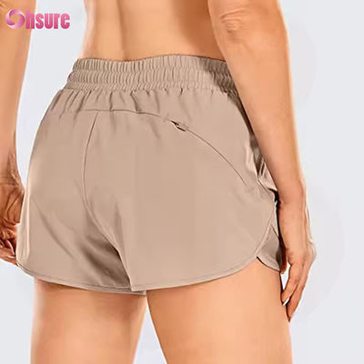 Women's High Waist Yoga & Running Shorts Quick Dry Gym Athletic Shorts With Zip Back Pocket Skinny Casual Style  Drawstring