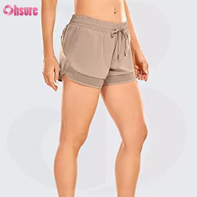 Women's High Waist Yoga & Running Shorts Quick Dry Gym Athletic Shorts With Zip Back Pocket Skinny Casual Style  Drawstring