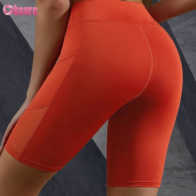 Customized Logo Print Tight Hot Sale Pocket Mesh Stitching High Waist Buttocks Lifting Slimming Yoga Shorts Leggings Wholesale
