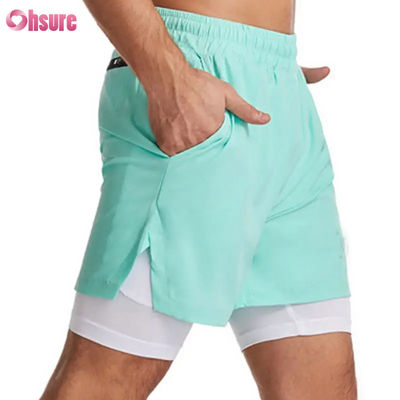 Custom Logo Design Polyester 2 in 1 Gym Shorts Fitness Workout Clothing Mens Standard Logo Solid Short Swim Liner Fitness Shorts