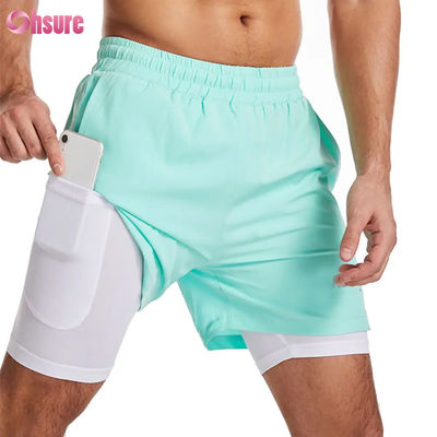 Custom Logo Design Polyester 2 in 1 Gym Shorts Fitness Workout Clothing Mens Standard Logo Solid Short Swim Liner Fitness Shorts