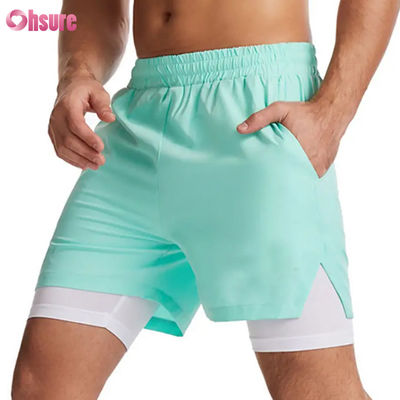 Custom Logo Design Polyester 2 in 1 Gym Shorts Fitness Workout Clothing Mens Standard Logo Solid Short Swim Liner Fitness Shorts