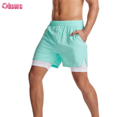 Custom Logo Design Polyester 2 in 1 Gym Shorts Fitness Workout Clothing Mens Standard Logo Solid Short Swim Liner Fitness Shorts