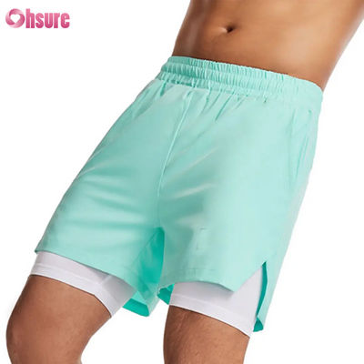 Custom Logo Design Polyester 2 in 1 Gym Shorts Fitness Workout Clothing Mens Standard Logo Solid Short Swim Liner Fitness Shorts