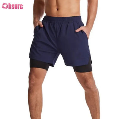 Custom Logo Design Polyester 2 in 1 Gym Shorts Fitness Workout Clothing Mens Standard Logo Solid Short Swim Liner Fitness Shorts