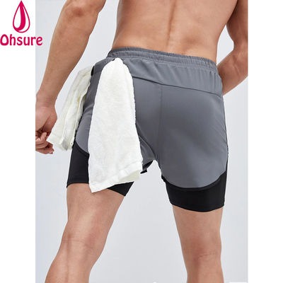 Training Men Reflective Tape Drawstring Waist 2 in 1 Sports Gym Shorts Workout Shorts for Men