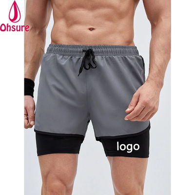 Training Men Reflective Tape Drawstring Waist 2 in 1 Sports Gym Shorts Workout Shorts for Men