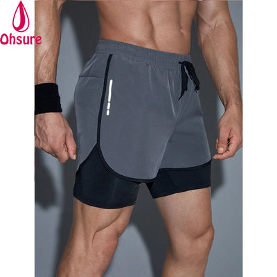Training Men Reflective Tape Drawstring Waist 2 in 1 Sports Gym Shorts Workout Shorts for Men