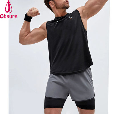 Training Men Reflective Tape Drawstring Waist 2 in 1 Sports Gym Shorts Workout Shorts for Men
