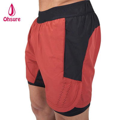 OEM Custom Logo Solid Color Men Summer Breathable Drawstring Waist 2 in 1 Sports Shorts