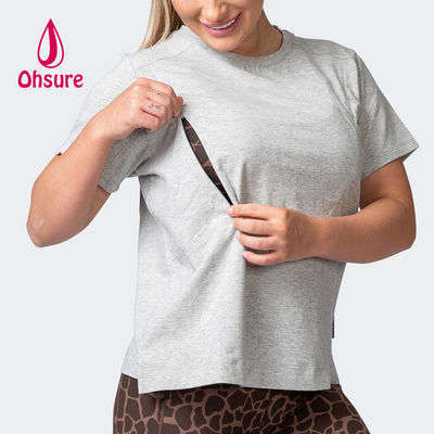OEM 100%cotton Oversized Tshirt Women Short Sleeve With Zipper Breastfeeding Maternity Clothes