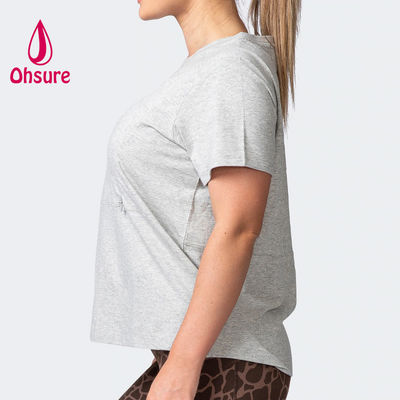 OEM 100%cotton Oversized Tshirt Women Short Sleeve With Zipper Breastfeeding Maternity Clothes
