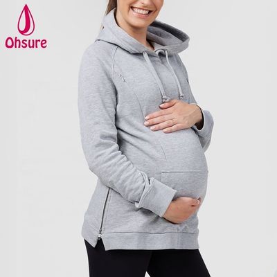 Wholesale Pregnant Women Hooded Sweater Oversized Breastfeeding Fitness Sweatshirts Custom Maternity Nursing Hoodie