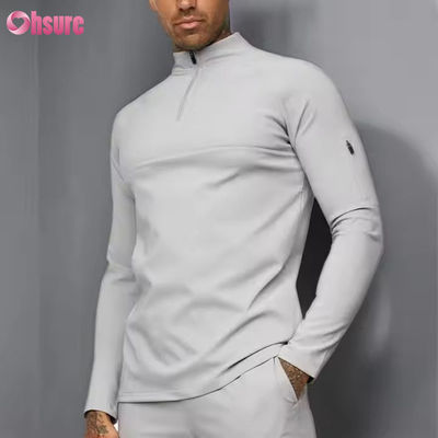 Custom Workout Active Sports Wear Slim Fit 1/4 Quarter Zip Jogging Track Top Men Compression Gym Long Sleeve Shirt