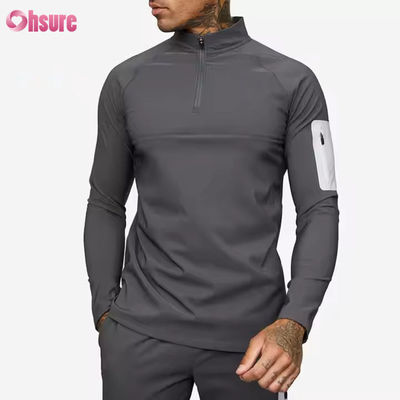 Custom Workout Active Sports Wear Slim Fit 1/4 Quarter Zip Jogging Track Top Men Compression Gym Long Sleeve Shirt