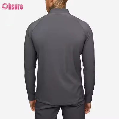 Custom Workout Active Sports Wear Slim Fit 1/4 Quarter Zip Jogging Track Top Men Compression Gym Long Sleeve Shirt