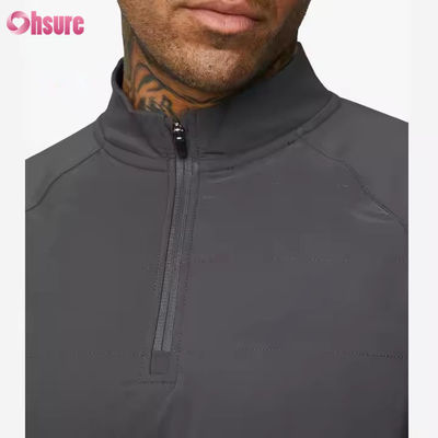 Custom Workout Active Sports Wear Slim Fit 1/4 Quarter Zip Jogging Track Top Men Compression Gym Long Sleeve Shirt