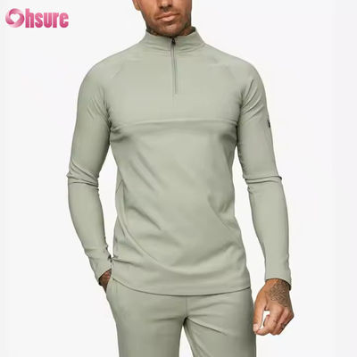 Custom Workout Active Sports Wear Slim Fit 1/4 Quarter Zip Jogging Track Top Men Compression Gym Long Sleeve Shirt