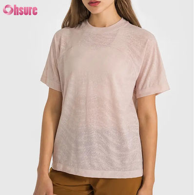 Wholesale Custom Logo Quick Dry Breathable Jacquard Sport T-shirts Fitness Short Sleeve Yoga Top Women Short Length Gym T Shirts